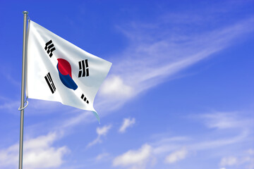 Republic of Korea Flag Over Blue Sky Background. 3D Illustration