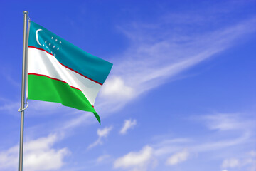 Republic of Uzbekistan Flag Over Blue Sky Background. 3D Illustration