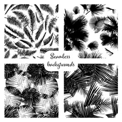 Graphic plant palm leaf tropic. Print black and white background style, exotic floral jungle. Trendy seamless vector pattern. Fashion vintage summer wallpaper Hawaiian backdrop.
