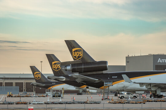 UPS airplane tails at the airport
