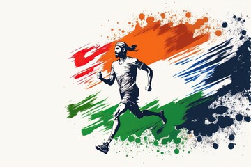 Obraz premium Man running in tricolor Indian flag stock illustration Sport, India, Marathon, Republic Day