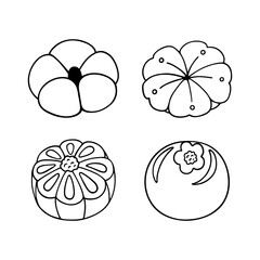 Hand drawn doodle wagashi set