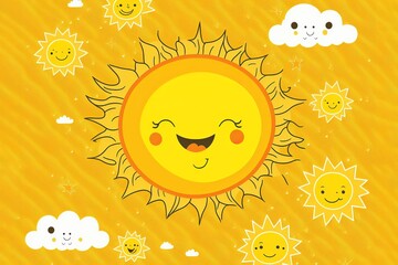 Cute textured cartoon yellow sun pattern stock illustration Summer, Sunlight, Backgrounds, Sun, Pattern