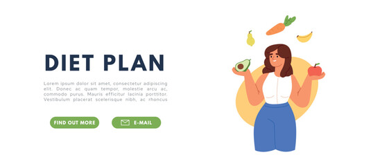 Healthy eco diet plan and metabolism concept. Fresh organic vegetable. Proper nutrition. Concept of healthy eating, personal weight-loss diet. Flat vector illustration