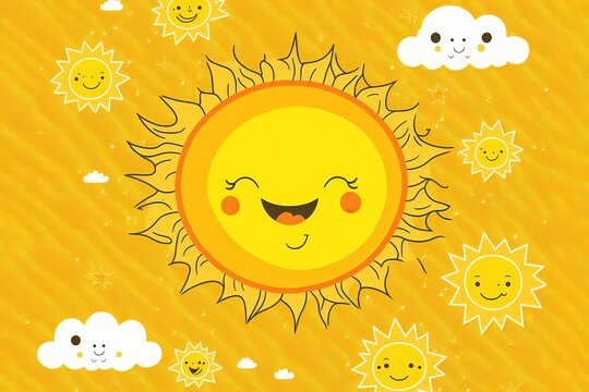 Cute textured cartoon yellow sun pattern stock illustration Summer, Sunlight, Backgrounds, Sun, Pattern