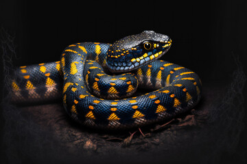 Obraz premium close up of a snake on a black background. Generative AI.