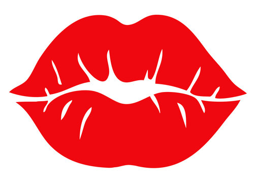 Logo beso. Silueta aislada de labios de mujer con l&aacute;piz labial