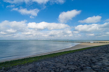 The coast at Breskens with Vlissingen on the horizon, the Netherlands