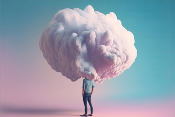 Man with a thinking cloud above his head. Generative AI