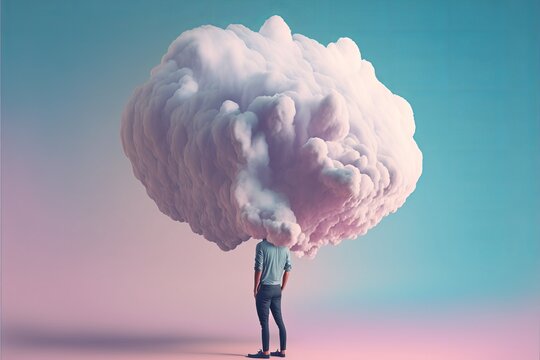 Man with a thinking cloud above his head. Generative AI