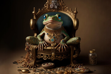 Abstract picture of the Chinese Feng Shui lucky money frog with coin. Generative AI. Wellness and rich concept. - obrazy, fototapety, plakaty