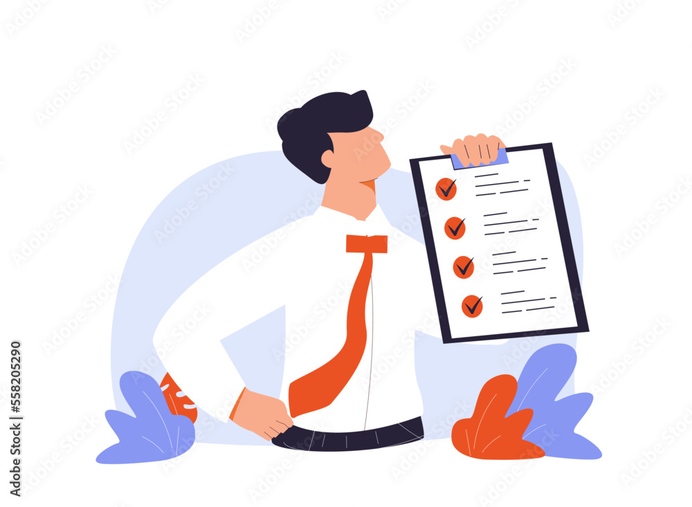 Poster man holding a notebook with written words to do list. hand drawn style vector design illustrations.