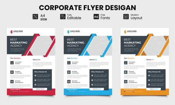 Corporate Business flyer template vector design, brochure cover design layout space for photo background, flyer with creative corporate trendy geometric shape template print design.