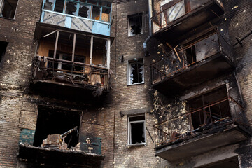 Fototapeta na wymiar Buildings damaged by Russian bombardments.
