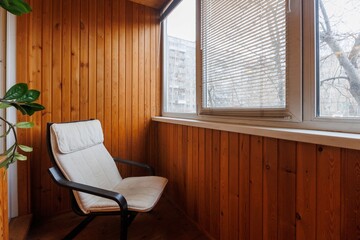 interior decoration of the interior of the balcony of a residential apartment. view from the balcony.