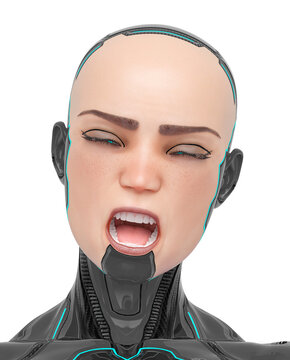 super cyborg girl is doing a battle cry expression in id profile picture