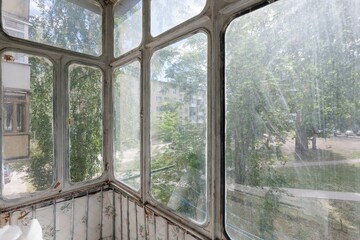 interior decoration of the interior of the balcony of a residential apartment. view from the balcony.