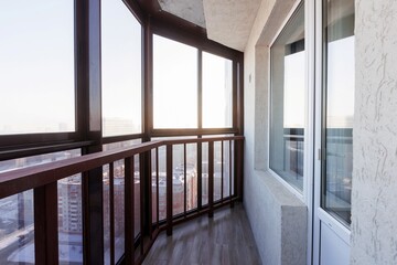 interior decoration of the interior of the balcony of a residential apartment. view from the...