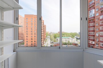 interior decoration of the interior of the balcony of a residential apartment. view from the balcony.