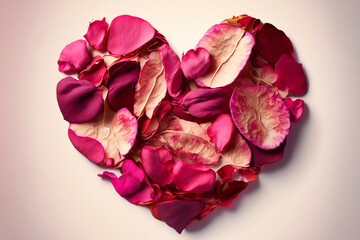 Herz aus Rosenblättern zu Valentinstag