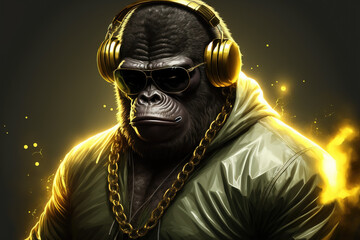 Cool monkey gorilla Gangsta rapper in sunglasses. sketch art for artist creativity and inspiration. generative AI - obrazy, fototapety, plakaty