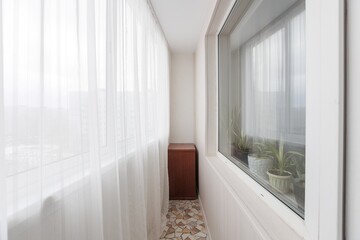 interior decoration of the interior of the balcony of a residential apartment. view from the balcony.