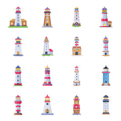 Fototapeta na wymiar Pack of Lighthouses Flat Illustrations