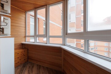 interior decoration of the interior of the balcony of a residential apartment. view from the balcony.