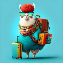 Funny Alpaca going to vacation illustartion