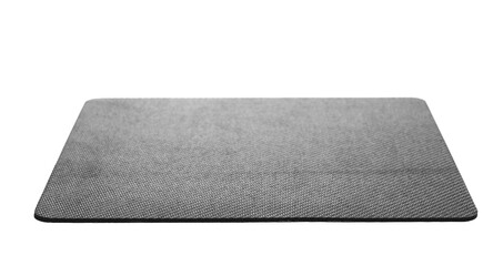 Blank black computer mat for mouse isolated on white, side view - obrazy, fototapety, plakaty