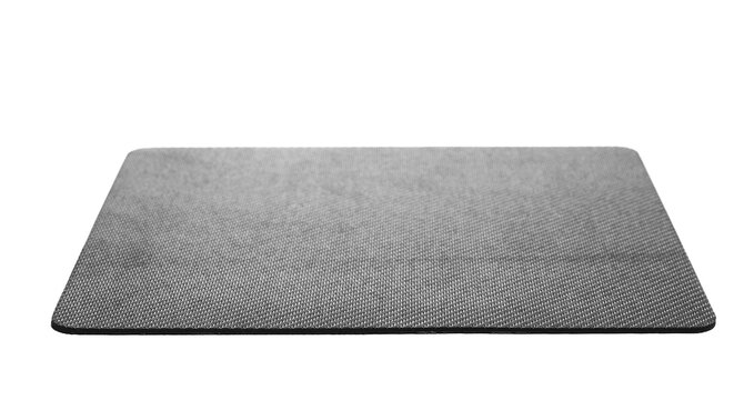 Blank black computer mat for mouse isolated on white, side view