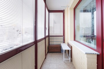 interior decoration of the interior of the balcony of a residential apartment. view from the balcony.