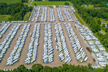 Aerial View of Large RV Storage Lot - Camper Trailers - Manufacturing
