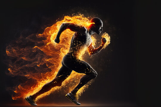 Man on fire running, Generative AI illustration