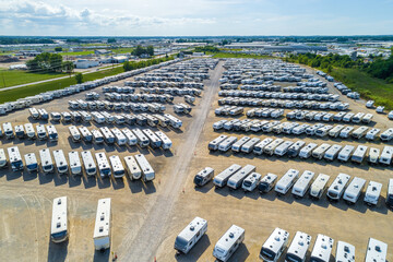 Aerial View of Large RV Storage Lot - Camper Trailers - Manufacturing