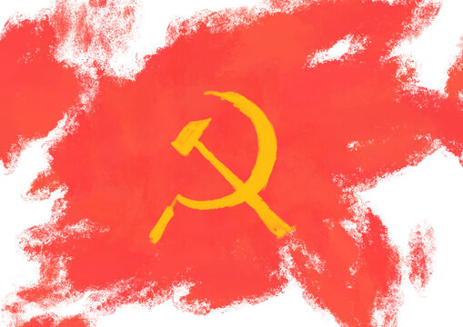 Ilustraci&oacute;n s&iacute;mbolo comunista fondo manchado rojo