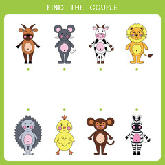 Obraz na płótnie Canvas Find the couple. Simple educational game for kids. Vector worksheet