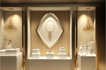 jewelry store with many women's and men's jewelry, modern style