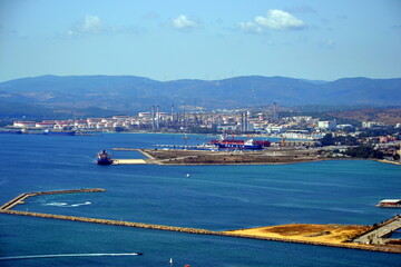 View towards the Rock of Gibraltar from Mid Harbour small boats marine, 2020
