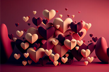 Paper cut hearts background for Valentine's Day, Generative AI