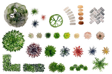 Landscape design hand painted trees bushes elements  © j_kvarta