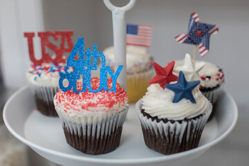 Close-up of Fourth of July themed cupcakes