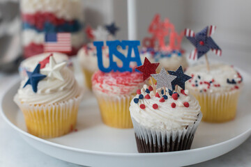 Close-up of Fourth of July themed cupcakes