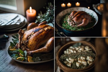 Thanksgiving Day feast with a turkey and all the trimmings