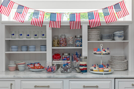 Fourth of July party candy  and cupcake display