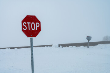 stop sign in snow