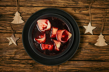 Beetroot borscht with small dumplings - obrazy, fototapety, plakaty