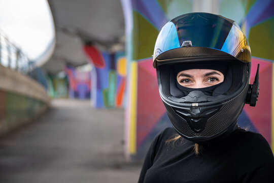 Motorcycle girl excited for the ride
