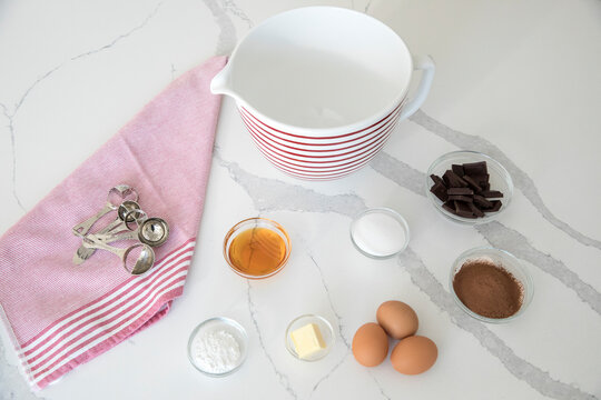 Baking Ingredients on white countertop