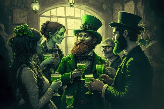 St. Patrick's Day pub crawl with green beer and Irish music